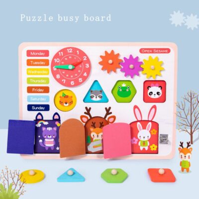 Tabla Senzoriala Montessori Activitati Puzzle Ceas si Calendar