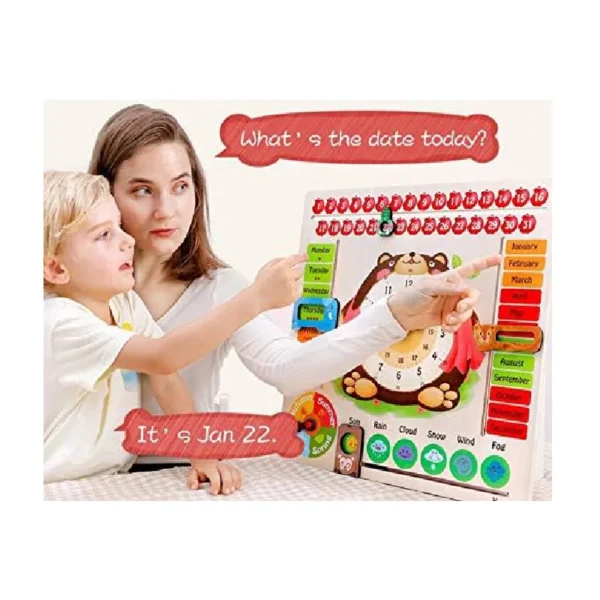 Jucarie Montessori Calendar Ursulet cu Ceas din Lemn