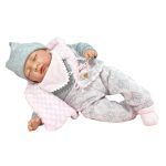 Papusa Nines D'Onil, Snow, nou-nascut, cu sunete, cu ochii inchisi, ambalata in cutie, cu miros de vanilie, 45 cm