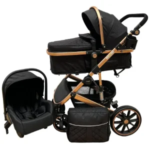 Carucior Negru 3 in 1 Pliabil si Transformabil