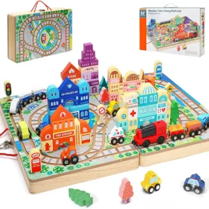 Cuburi Constructie din Lemn Orasel 100 Piese