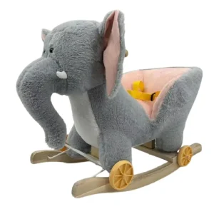 Elefant Balansoar Muzical Tip Sanie cu Spatar si Roti