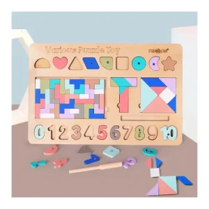 Joc Educational Magnetic Tangram Puzzle Tetris din Lemn