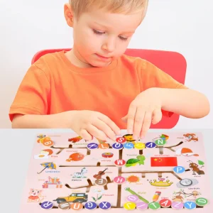 Joc Montessori Educativ Labirint cu Animale din Lemn