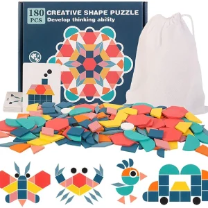 Joc Montessori Puzzle Tangram Lemn 180 Piese