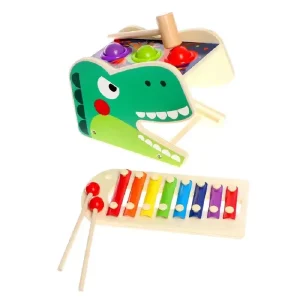 Jucarie Montessori Crocodil cu Xilofon si Ciocanel