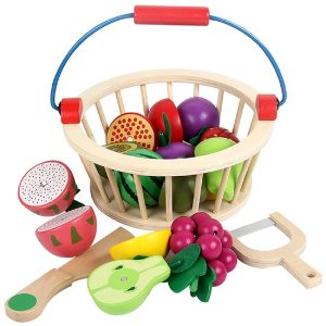 Jucarie Montessori din Lemn Cos cu Fructe Feliate