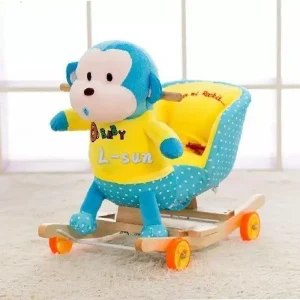 Maimutica Bleu Balansoar Muzical cu Spatar si Roti