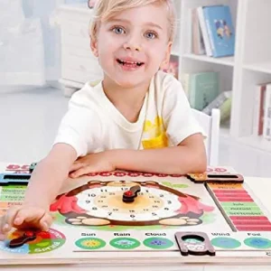 Jucarie Montessori Calendar Ursulet cu Ceas din Lemn