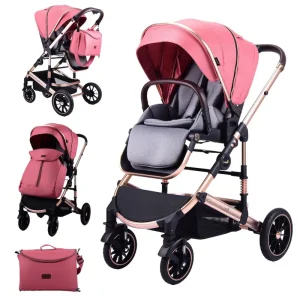Carucior Roz Luxury Reversibil Pliabil 3 in 1