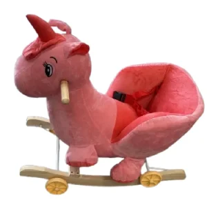 Unicorn Balansoar Muzical Tip Sanie cu Spatar si Roti