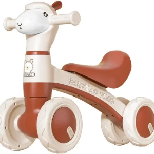 Bicicletă de Echilibru Maron cu Muzică și Baloane