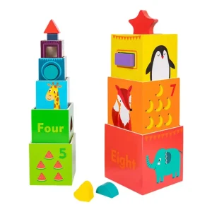 Cuburi Lemn Turn Montessori cu Forme Cifre Animale