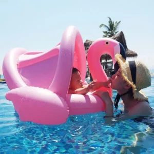 Colac Flamingo Roz cu Parasolar pentru Bebelusi