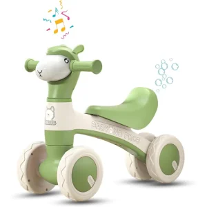 Bicicletă de Echilibru Verde cu Muzică și Baloane