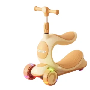 Trotineta Reglabila cu 3 Roti si Scaunel Crem