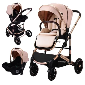Carucior Luxury Beige Transformabil Pliabil 3 in 1