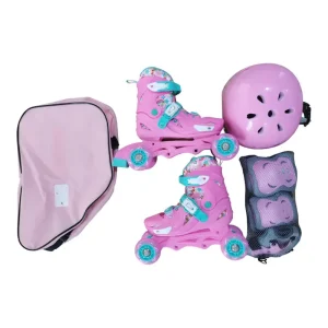 Set Patine cu Role Roz Reglabile 29-32 pentru Fete