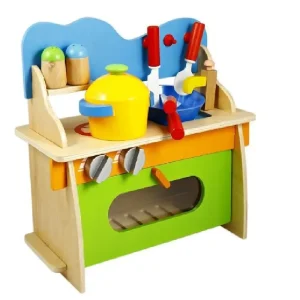 Bucatarie din Lemn cu Accesorii pentru Copii