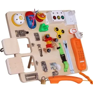 Placa Montessori cu Activitati Senzoriale Busy Board
