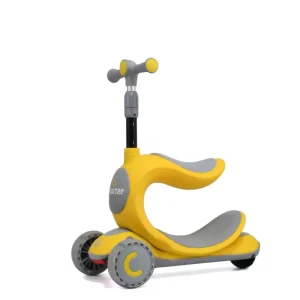 Trotineta Reglabila cu 3 Roti si Scaunel Galbena