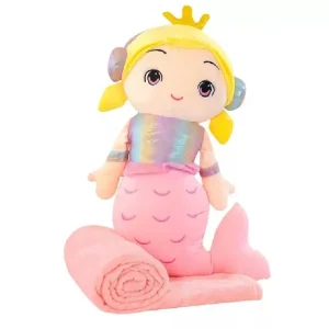 Jucarie Plus Sirena Roz cu Paturica 2 in 1