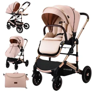 Carucior Beige Luxury Reversibil Pliabil 3 in 1