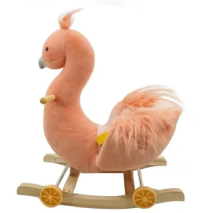 Flamingo Balansoar Muzical Tip Sanie cu Spatar si Roti