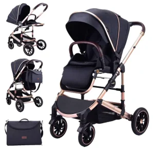 Carucior Negru Luxury Reversibil Pliabil 3 in 1