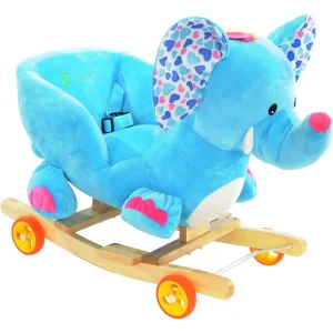 Elefant Bleu Balansoar Muzical cu Spatar si Roti