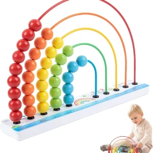 Numaratoare Montessori Abac Curcubeu cu Bile din Lemn