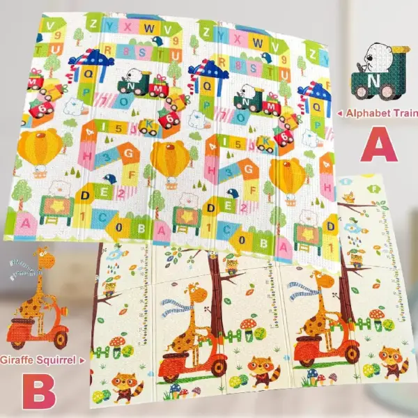 Covor de Joacă Reversibil din Spumă XPE Alfabet si Girafe