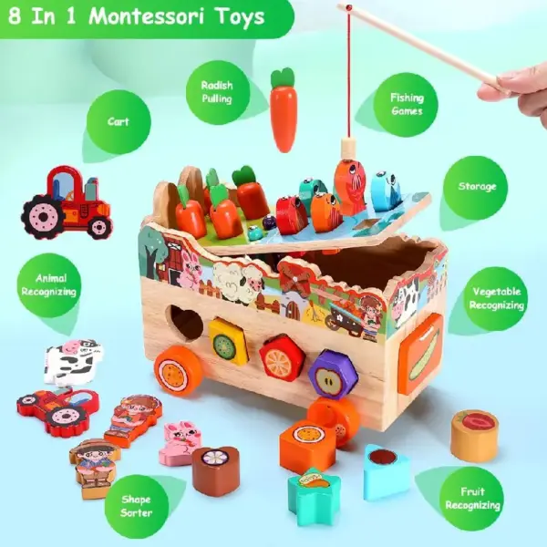 Jucarie Educativa din Lemn Ferma si Pescuit Magnetic