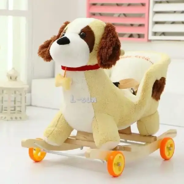 Catelus Balansoar Muzical Tip Sanie cu Spatar si Roti