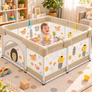 Țarc Joacă 120x120 cu Covor si 60 Bile pentru Bebelusi