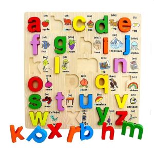 Puzzle Incastru din Lemn cu Litere Mici si Ilustratii
