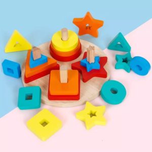 Jucarie Montessori Sortator Forme Geometrice Curcubeu