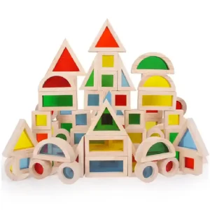Set 40 Piese Cuburi Curcubeu Lemn Transparente