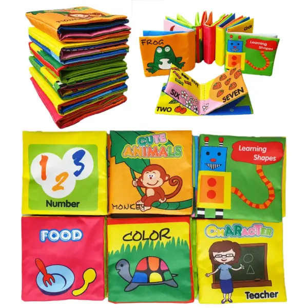 Set 6 Carticele Textile Senzoriale pentru Bebelusi Set 6 Carticele Textile Senzoriale pentru Bebelusi