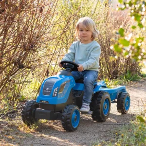 Tractor Fermier Albastru cu Remorca si Pedale
