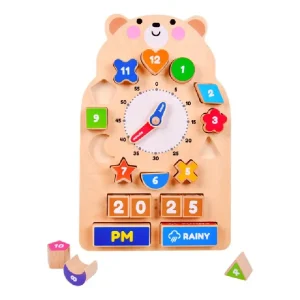 Ursulet Ceas cu Puzzle Forme Geometrice din Lemn