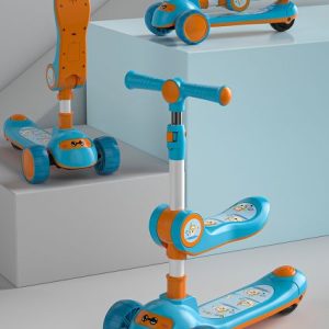 Trotineta Pliabila 2in1 cu Scaunel si Lumini pentru Copii