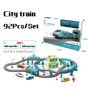 Circuit Electric Tren City cu Accesorii 92 piese