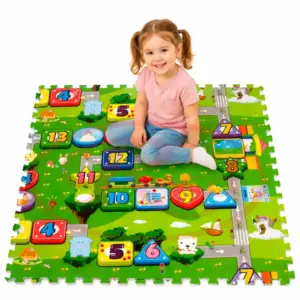Covor Puzzle Copii din Spuma EVA 4 Piese 60x60 cm cu Cifre si Traseu