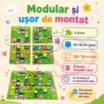 Covor Puzzle Copii din Spuma EVA 4 Piese 60x60 cm cu Cifre si Traseu