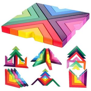 Joc Creativ Cuburi Constructie Tangram Curcubeu