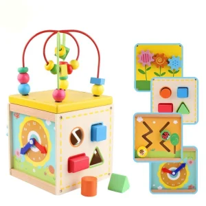 Jucarie Montessori Cub Multifunctional Lemn 5in1