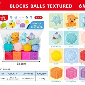 Jucarii Senzoriale 12 Cuburi Silicon Texturate pentru Bebe