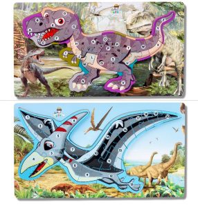 Puzzle Incastru 3D Lemn Dinozaur Litere Numere