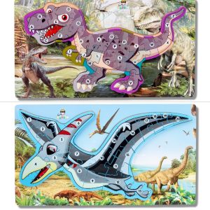 Puzzle Incastru 3D Lemn Dinozaur Litere Numere